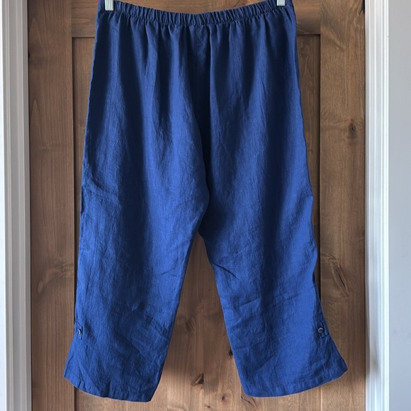 Click by Color Me Cotton 100% Linen Crop Pants Womens L blue pull on Lagenlook - Picture 3 of 9